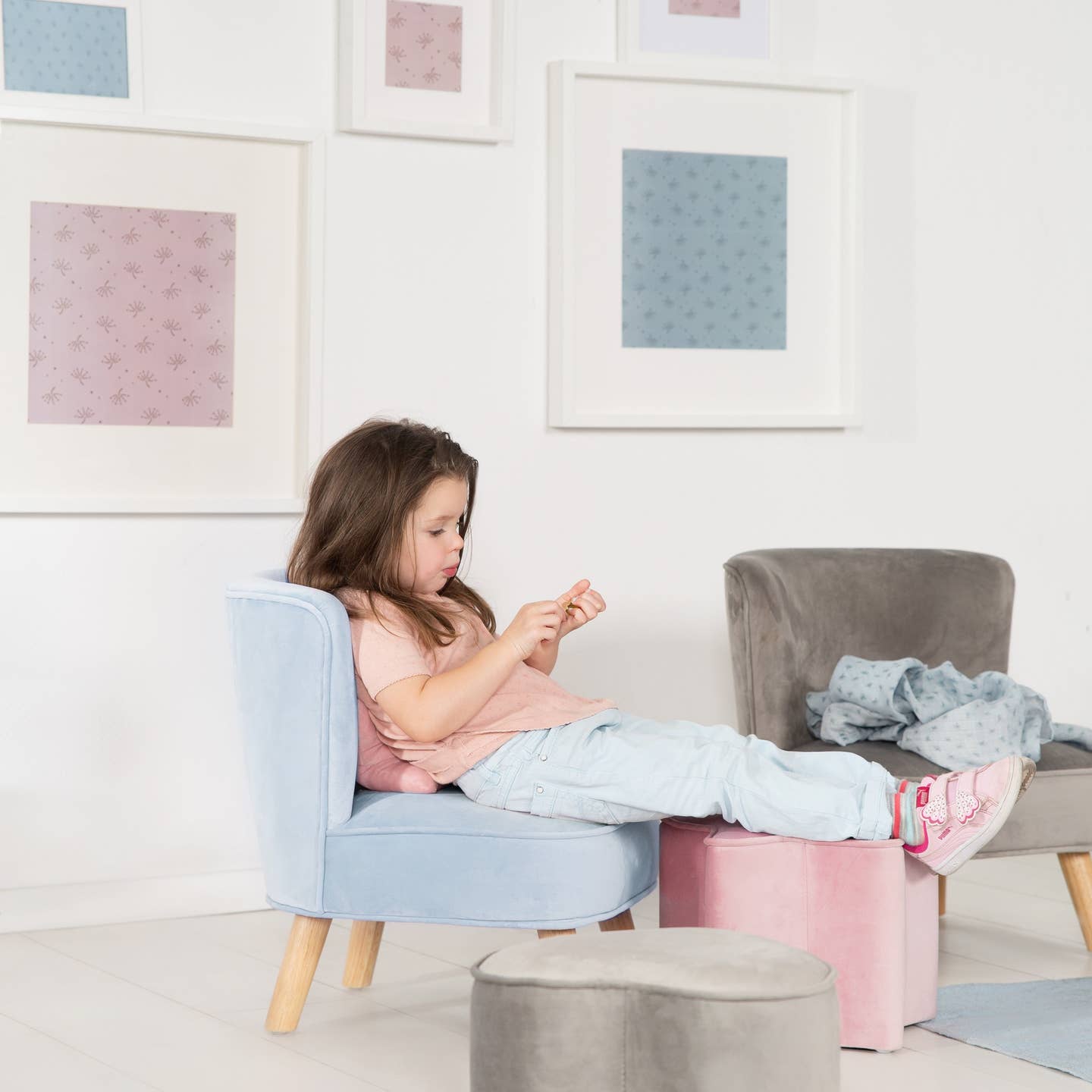 Poltroncina Lil sofà bambini azzurra