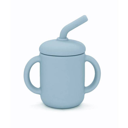 Tazza in silicone con cannuccia azzurra