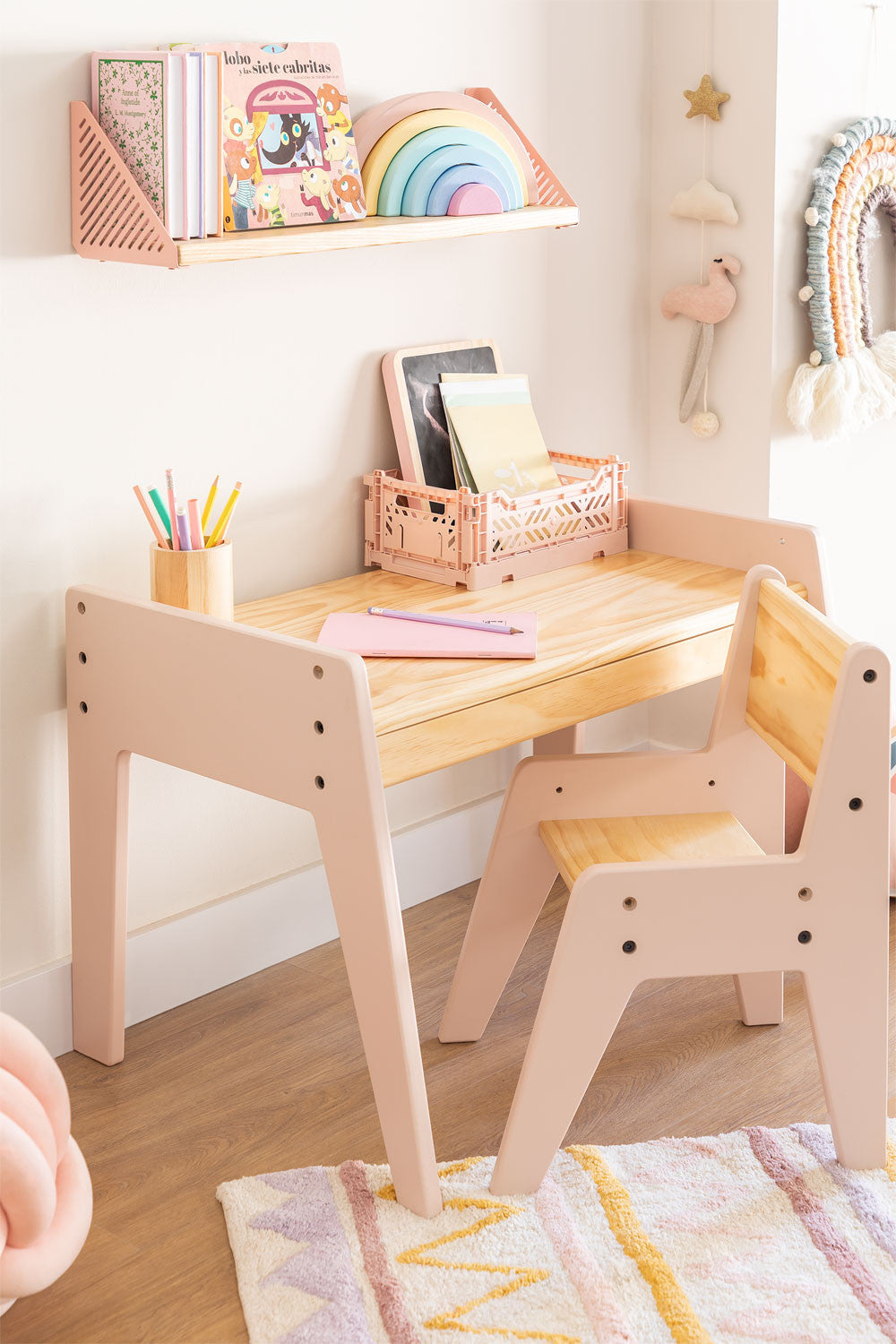 Tavolo scrivania bambini con contenitore rosa - Vickylù infanzia